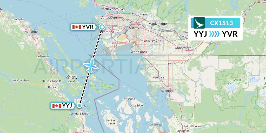 CX1513 Cathay Pacific Flight Map: Victoria to Vancouver