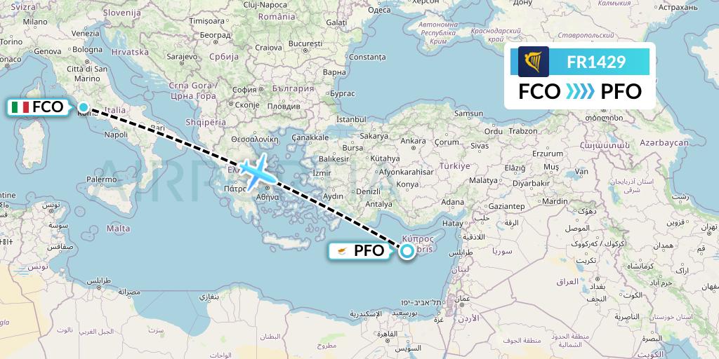 FR1429 Ryanair Flight Map: Rome to Pafos