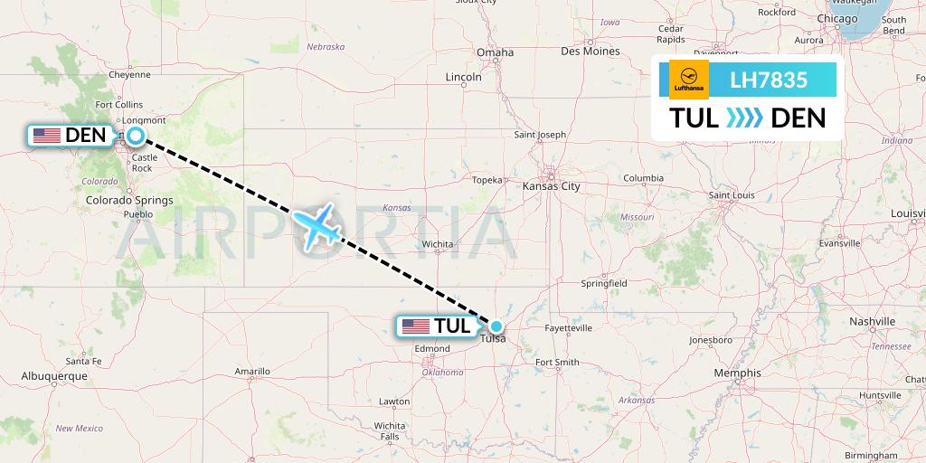 LH7835 Lufthansa Flight Map: Tulsa to Denver