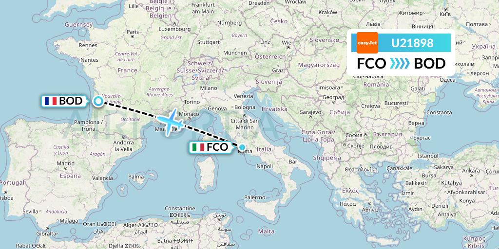 U21898 EasyJet Flight Map: Rome to Bordeaux