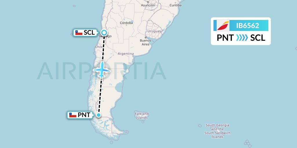 IB6562 Iberia Flight Map: Puerto Natales to Santiago