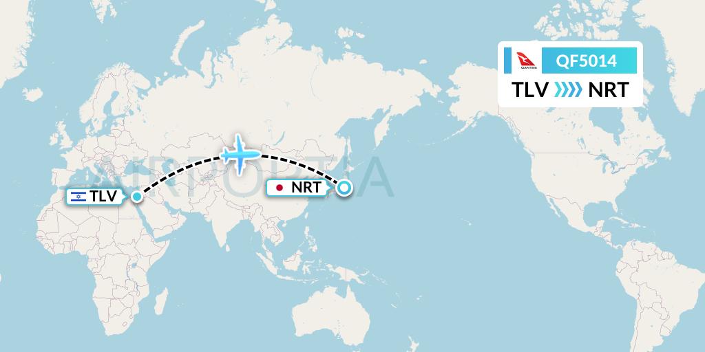 QF5014 Qantas Flight Map: Tel Aviv to Tokyo