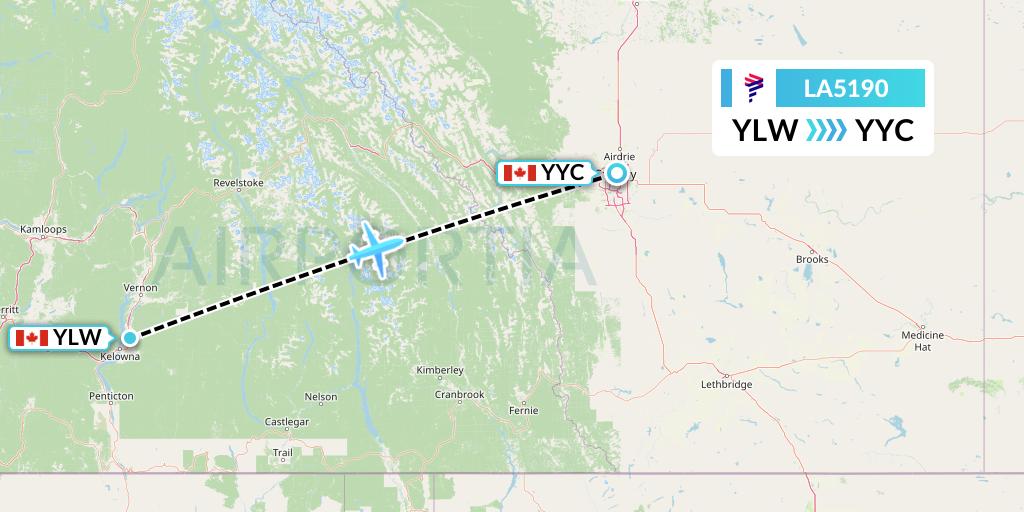 LA5190 LAN Airlines Flight Map: Kelowna to Calgary