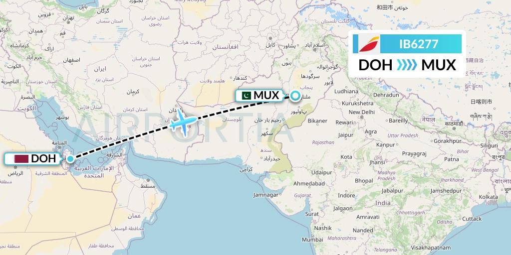 IB6277 Iberia Flight Map: Doha to Multan