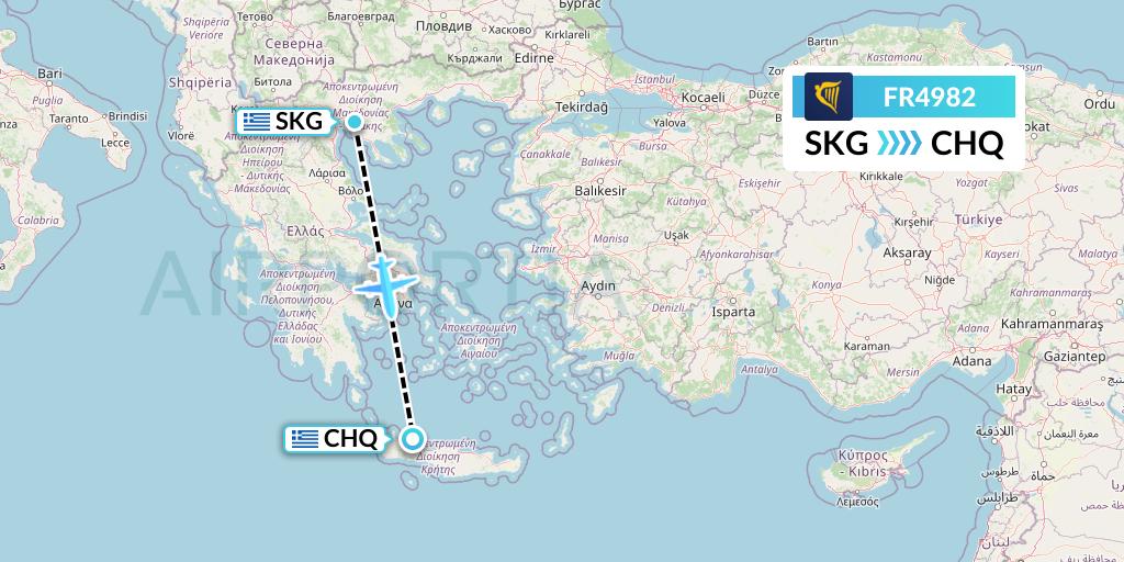 FR4982 Ryanair Flight Map: Thessaloniki to Chania