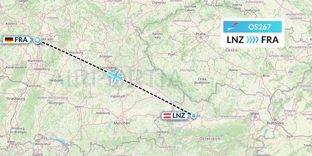 OS267 Austrian Airlines Flight Map: Linz to Frankfurt
