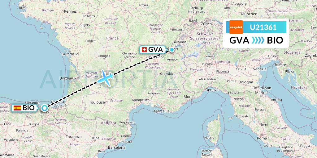 U21361 EasyJet Flight Map: Geneva to Bilbao