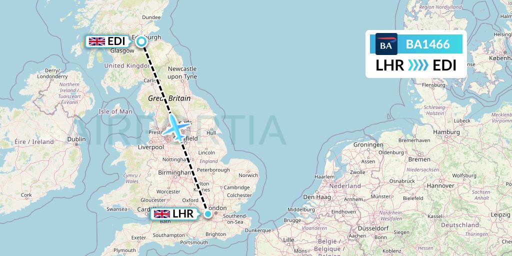 BA1466 British Airways Flight Map: London to Edinburgh