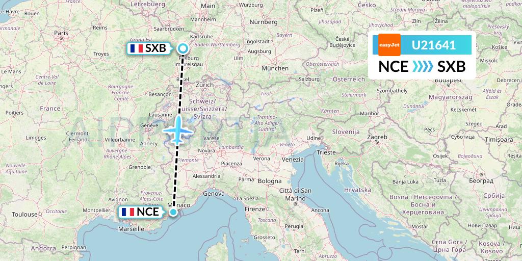 U21641 EasyJet Flight Map: Nice to Strasbourg