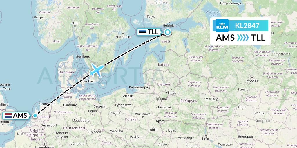 KL2847 KLM Flight Map: Amsterdam to Tallinn