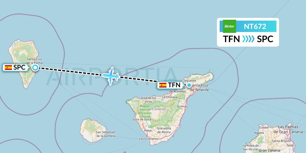 NT672 Binter Canarias Flight Map: Tenerife to La Palma