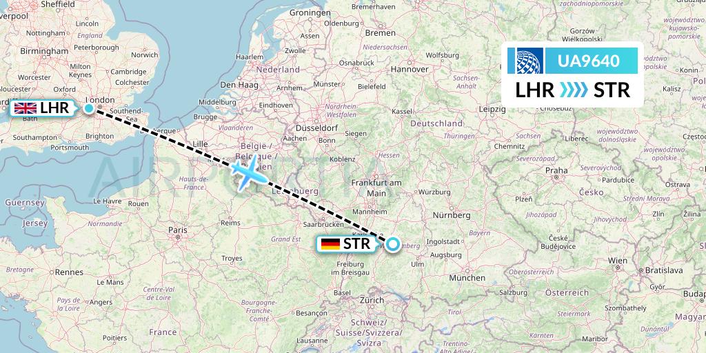 UA9640 United Airlines Flight Map: London to Stuttgart