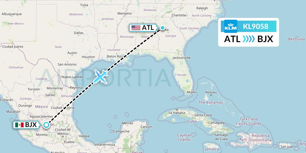 KL9058 KLM Flight Map: Atlanta to Silao