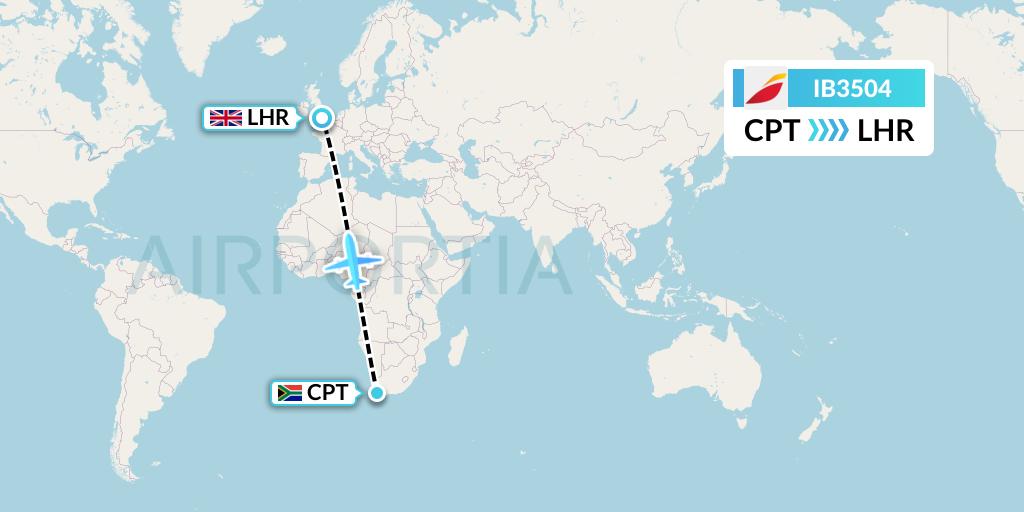 IB3504 Iberia Flight Map: Cape Town to London