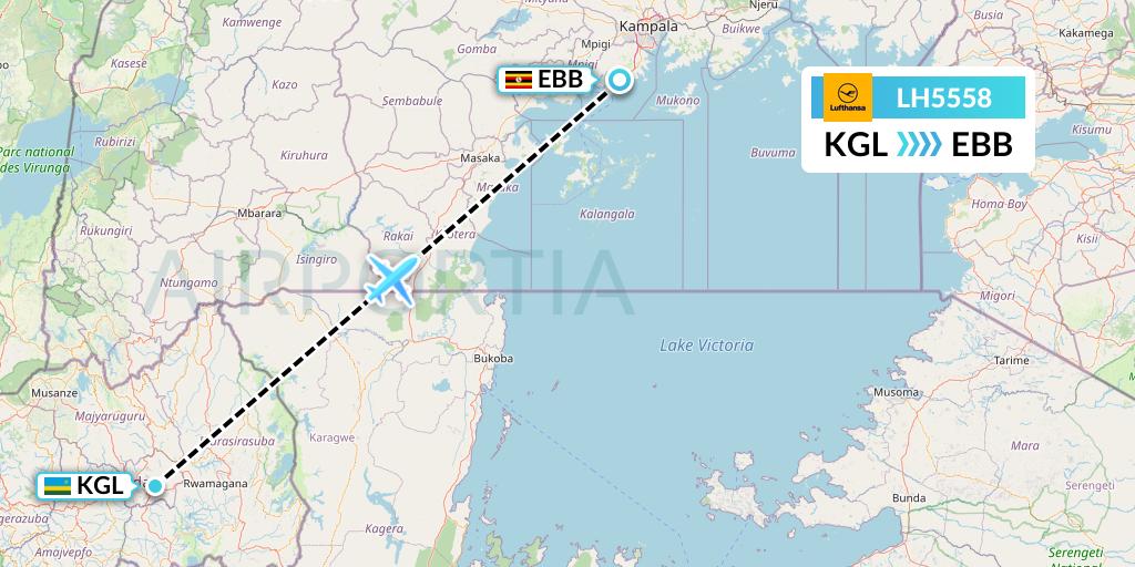 LH5558 Lufthansa Flight Map: Kigali to Entebbe