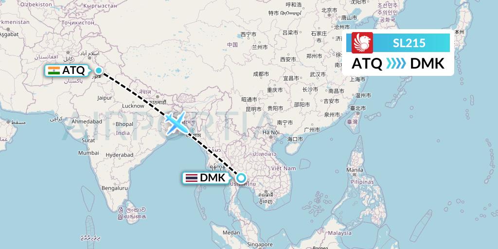 SL215 Thai Lion Air Flight Map: Amritsar to Bangkok