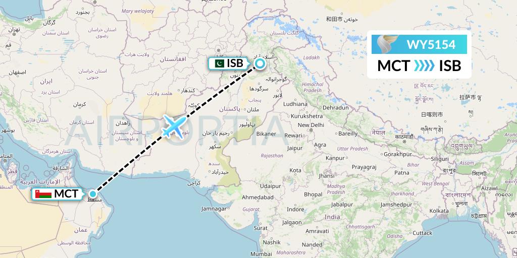 WY5154 Oman Air Flight Map: Muscat to Islamabad