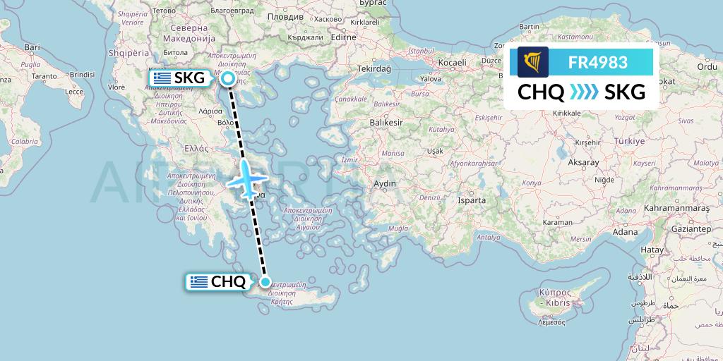 FR4983 Ryanair Flight Map: Chania to Thessaloniki