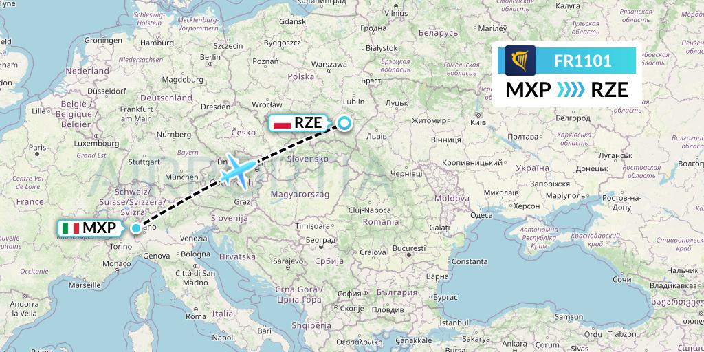 FR1101 Ryanair Flight Map: Milan to Rzeszow