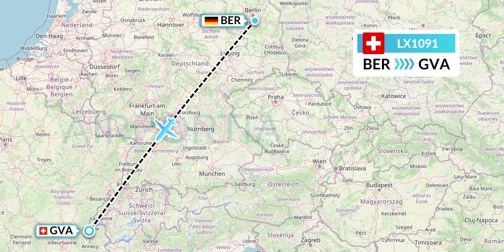LX1091 Swiss Flight Map: Berlin to Geneva