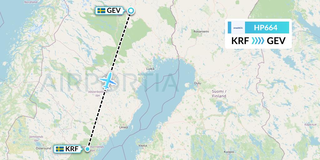 HP664 Amapola Flyg Flight Map: Kramfors to Gallivare
