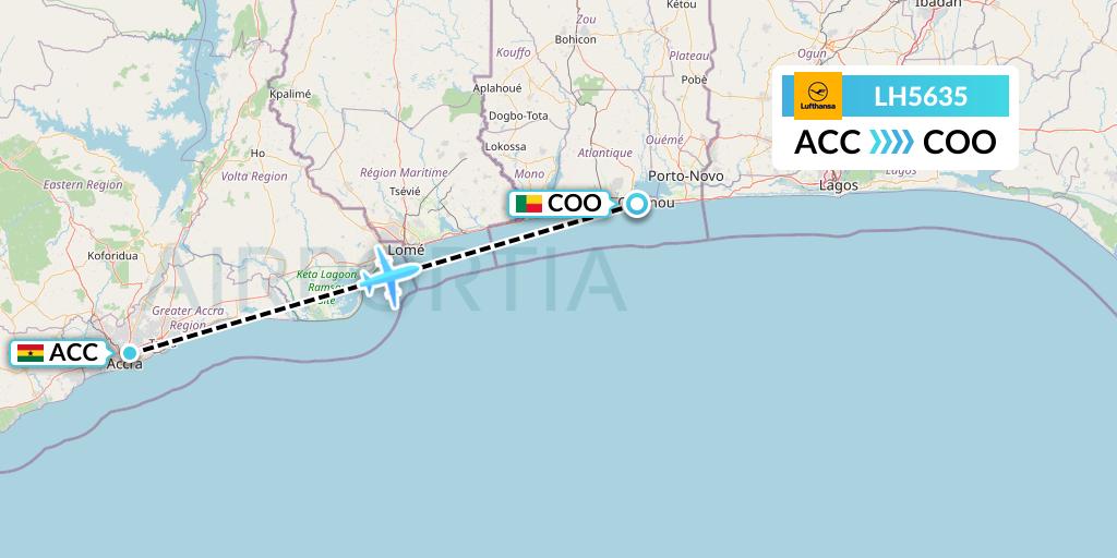 LH5635 Lufthansa Flight Map: Accra to Cotonou