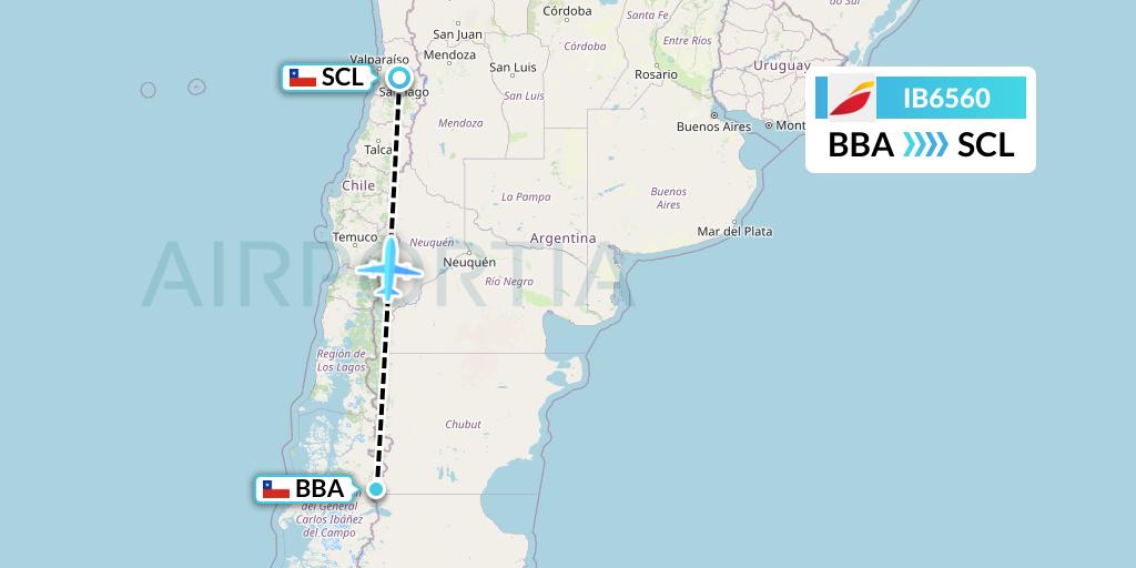 IB6560 Iberia Flight Map: Balmaceda to Santiago