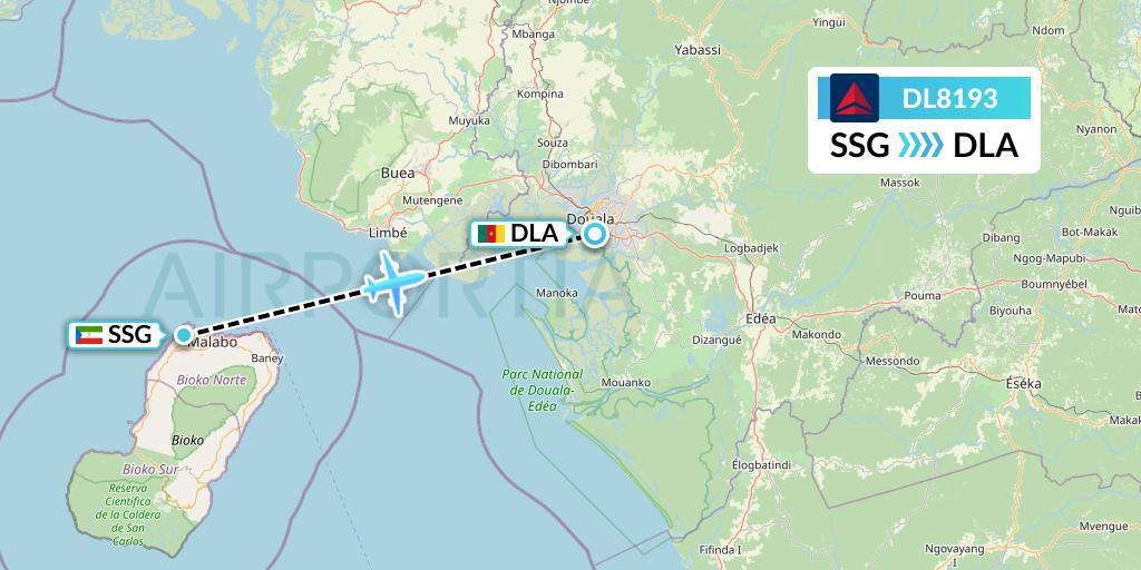 DL8193 Delta Air Lines Flight Map: Malabo to Douala