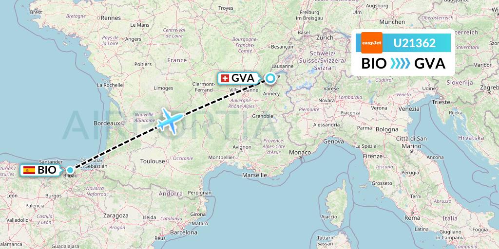 U21362 EasyJet Flight Map: Bilbao to Geneva