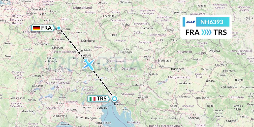 NH6393 All Nippon Airways Flight Map: Frankfurt to Trieste