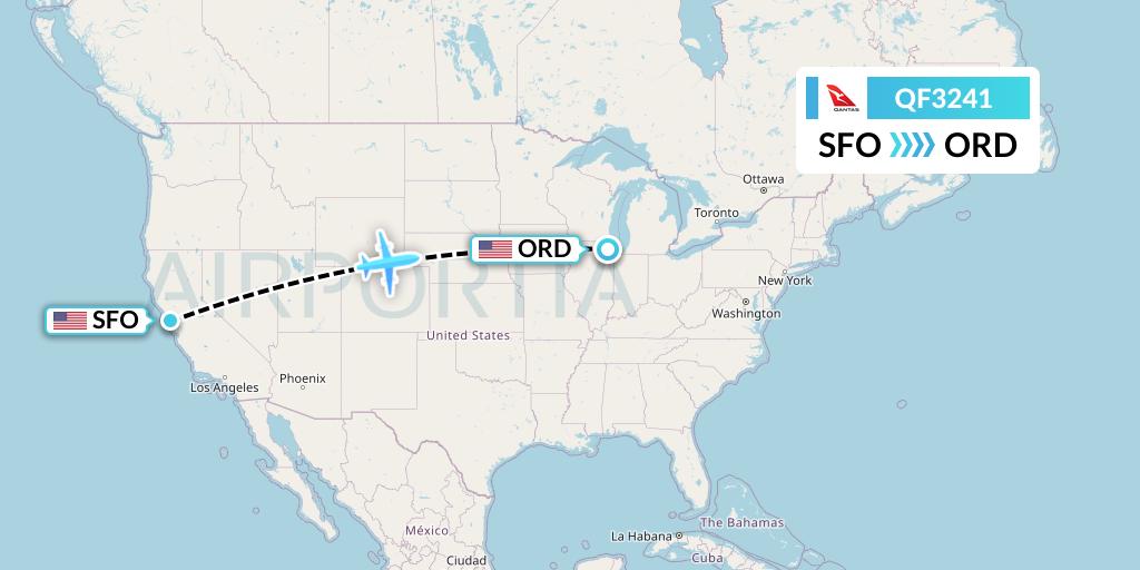QF3241 Qantas Flight Map: San Francisco to Chicago