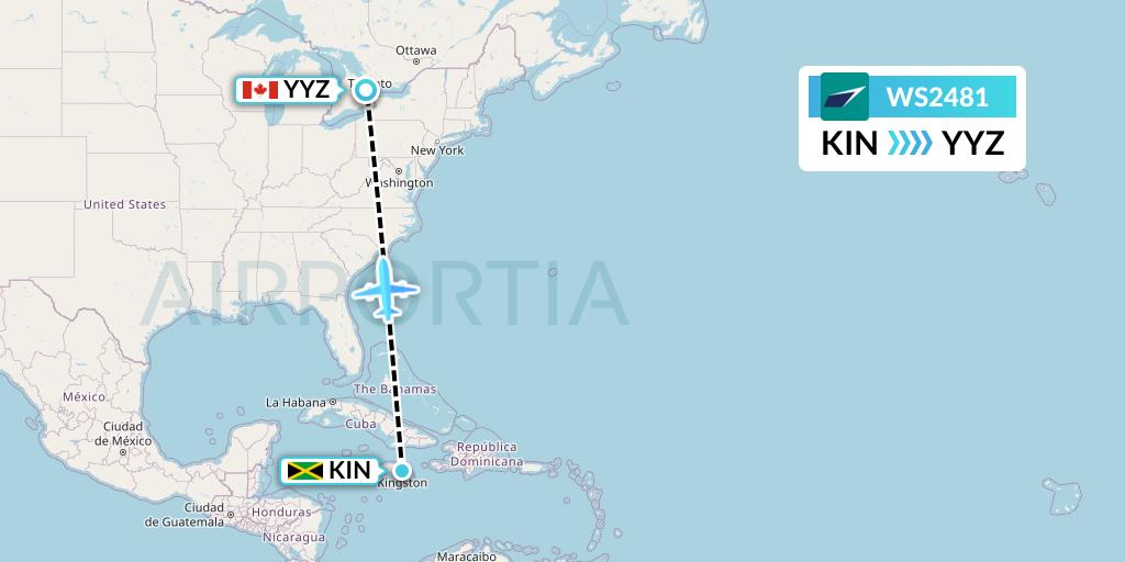 WS2481 WestJet Flight Map: Kingston to Toronto