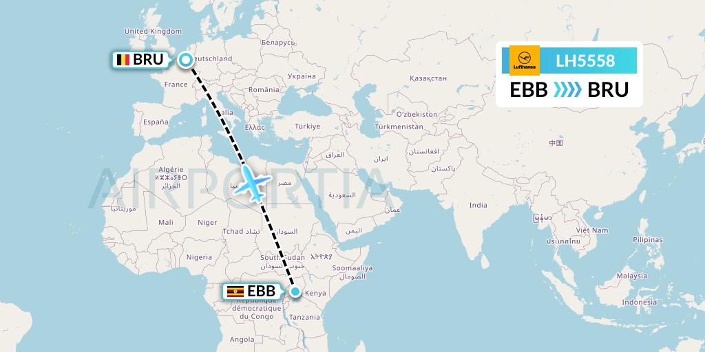 LH5558 Lufthansa Flight Map: Entebbe to Brussels