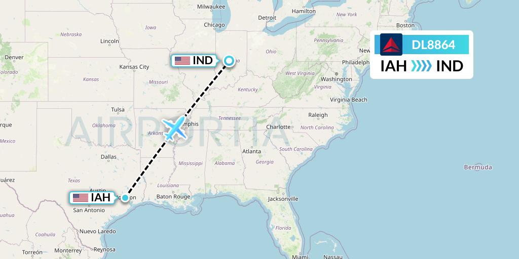 DL8864 Delta Air Lines Flight Map: Houston to Indianapolis