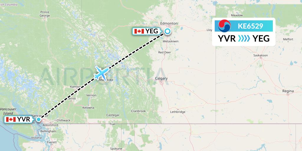 KE6529 Korean Air Flight Map: Vancouver to Edmonton