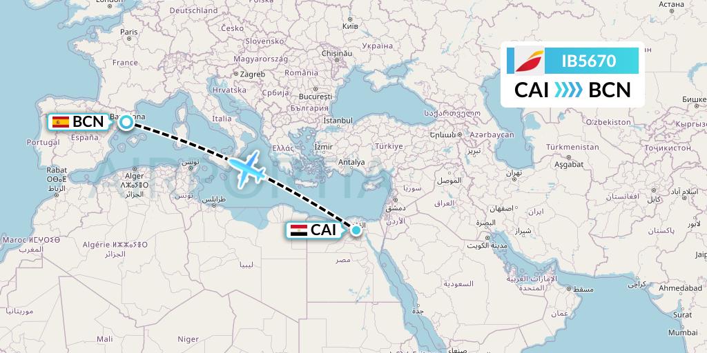 IB5670 Iberia Flight Map: Cairo to Barcelona