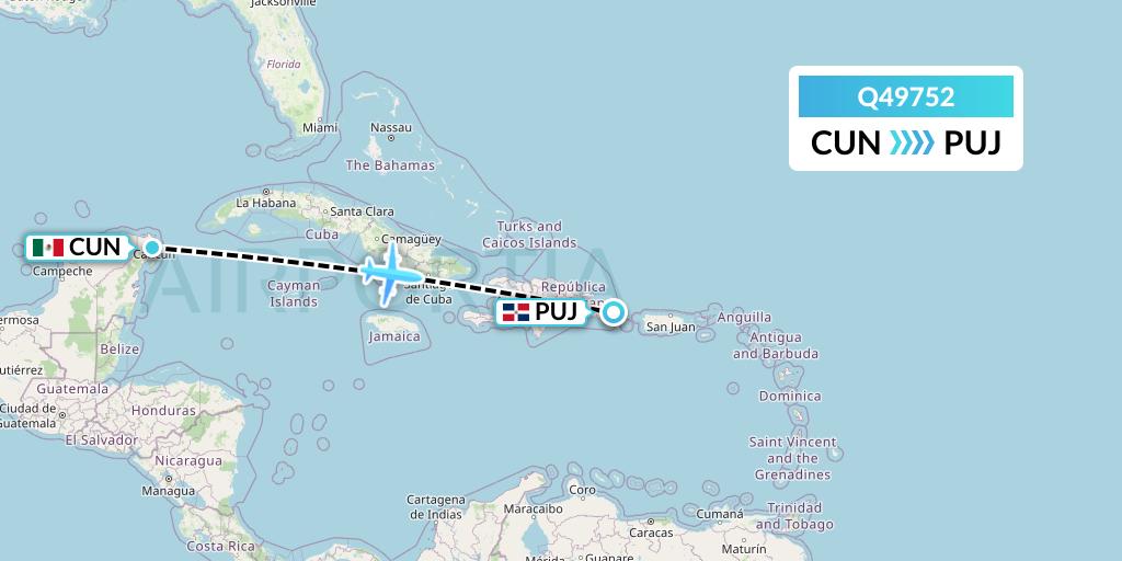 Q49752 Euroairlines Flight Map: Cancun to Punta Cana