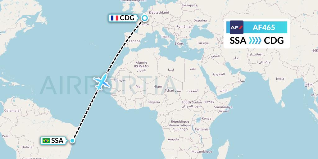 AF465 Air France Flight Map: Salvador to Paris