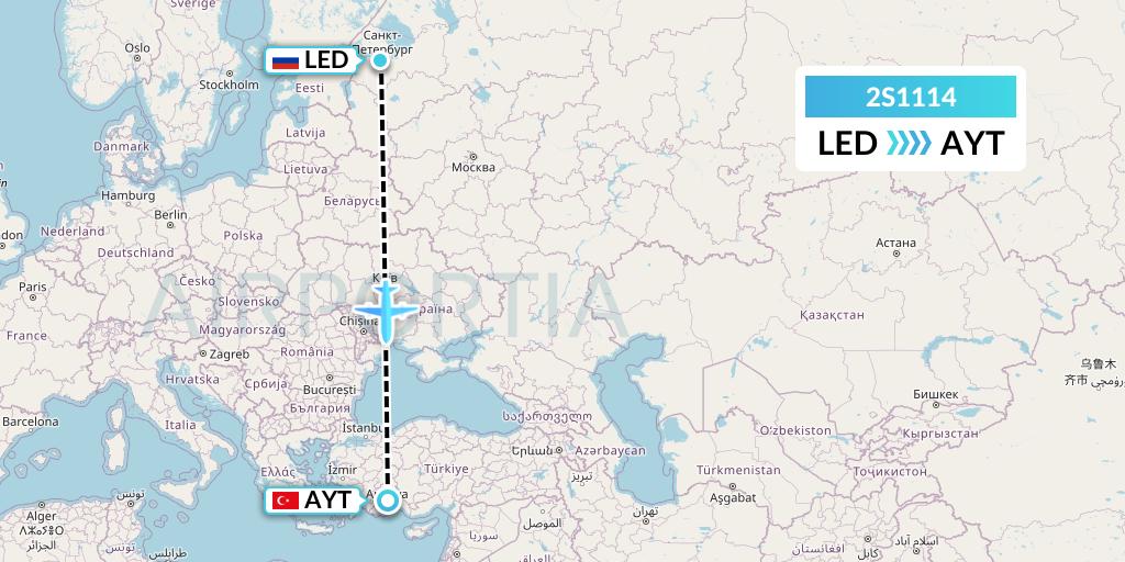 2S1114 Star Equatorial AL Flight Map: St. Petersburg to Antalya