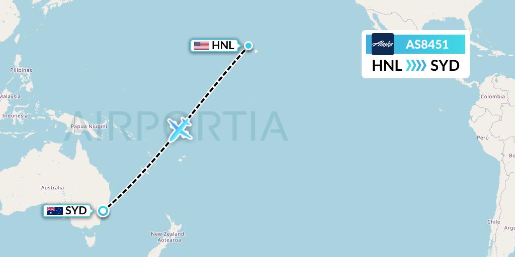 AS8451 Alaska Airlines Flight Map: Honolulu to Sydney