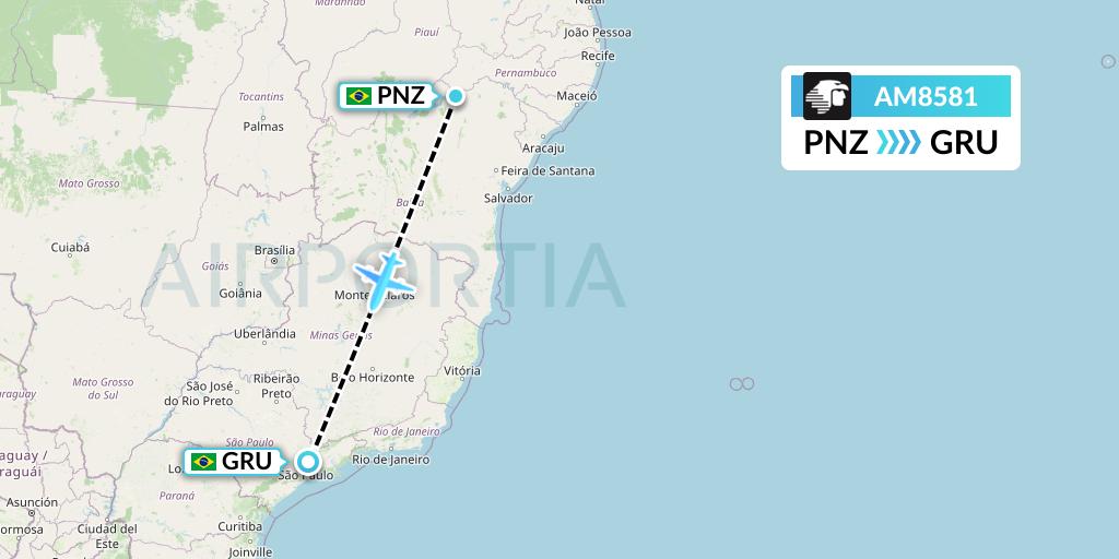 AM8581 Aeromexico Flight Map: Petrolina to Sao Paulo