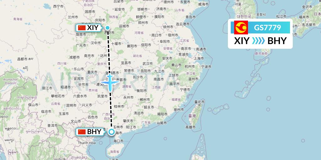 GS7779 Tianjin Airlines Flight Map: Xi'an to Beihai