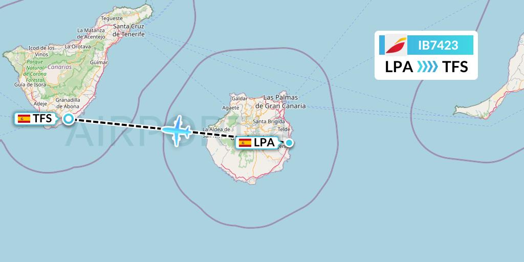 IB7423 Iberia Flight Map: Las Palmas to Tenerife