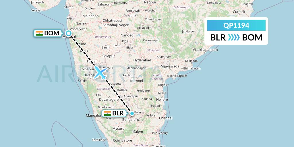 QP1194 Akasa Air Flight Map: Bangalore to Mumbai