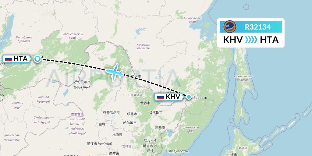 R32134 Yakutia Airlines Flight Map: Khabarovsk to Chita
