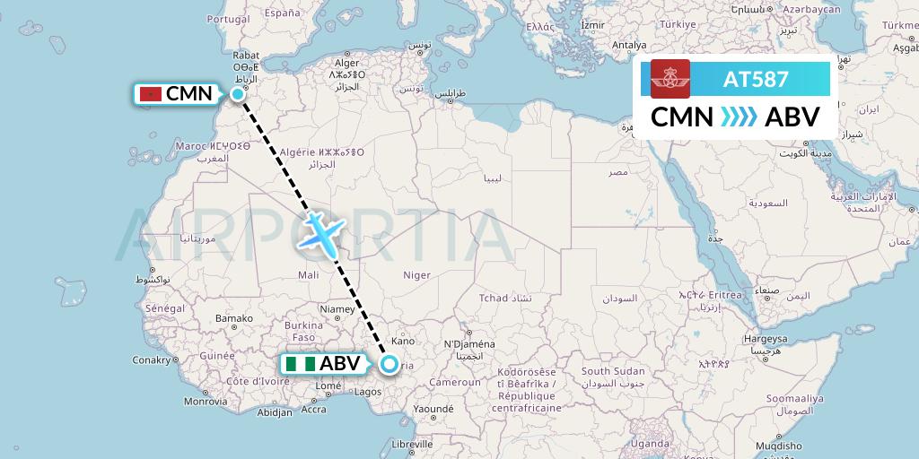 AT587 Royal Air Maroc Flight Map: Casablanca to Abuja