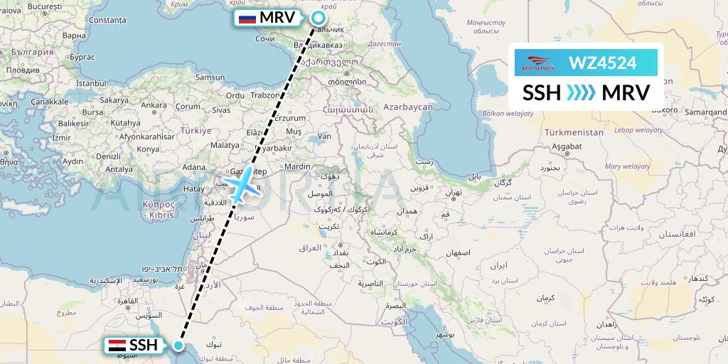 WZ4524 Red Wings Flight Map: Sharm el-Sheikh to Mineralnye Vody