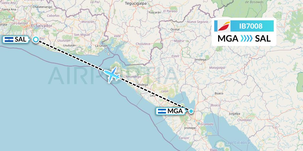 IB7008 Iberia Flight Map: Managua to San Salvador