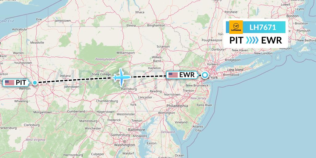 LH7671 Lufthansa Flight Map: Pittsburgh to New York