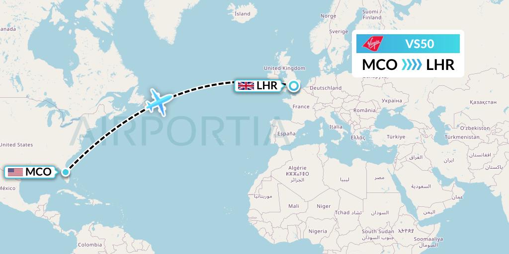 VS50 Virgin Atlantic Airways Flight Map: Orlando to London